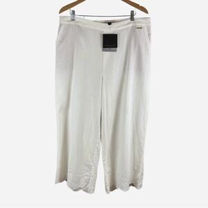 Marc New York Crop Linen Pants Size XL Wide Leg White Embroidered NEW *Flaw